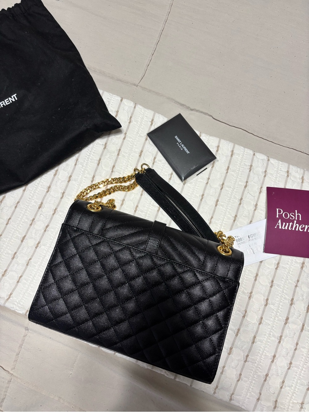 Like NEW YSL Medium Envelope Quilted Flap Bag In Black - Picture 7 of 16